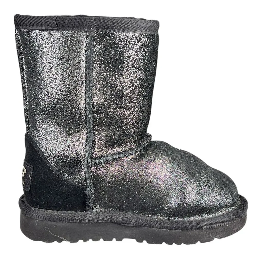 UGG Kids Classic Metallic Black Glitter Winter Snow Boot Size US 6